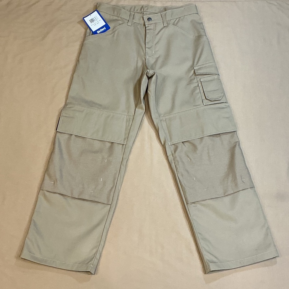 Skillers Workwear Khaki Cargo Snap Pockets‎ Brown Knee Pad Slots Size 30/28 NWT